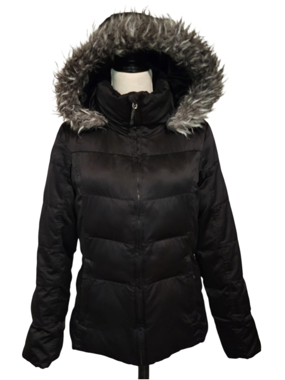 ZeroXposur Womens S Black Puffer Jacket Hooded Faux Fur Trim Winter Coat